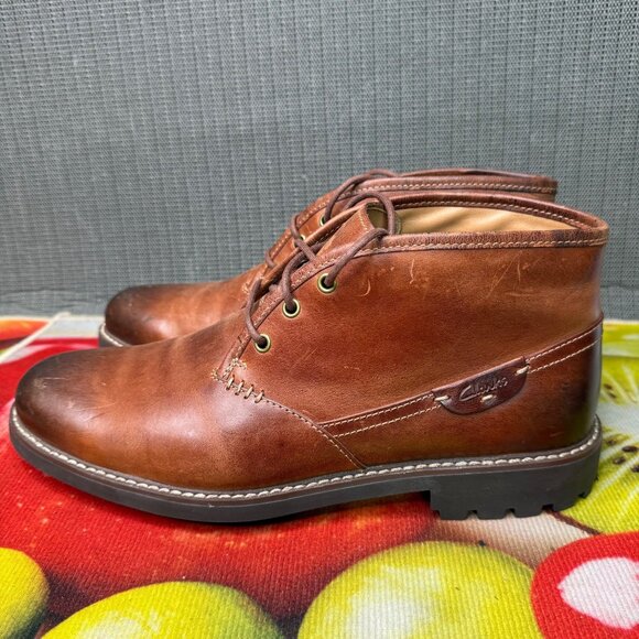 Clarks Mens Size 13M Brown Leather Montacute Chukka Boots Stylish & Comfortable
